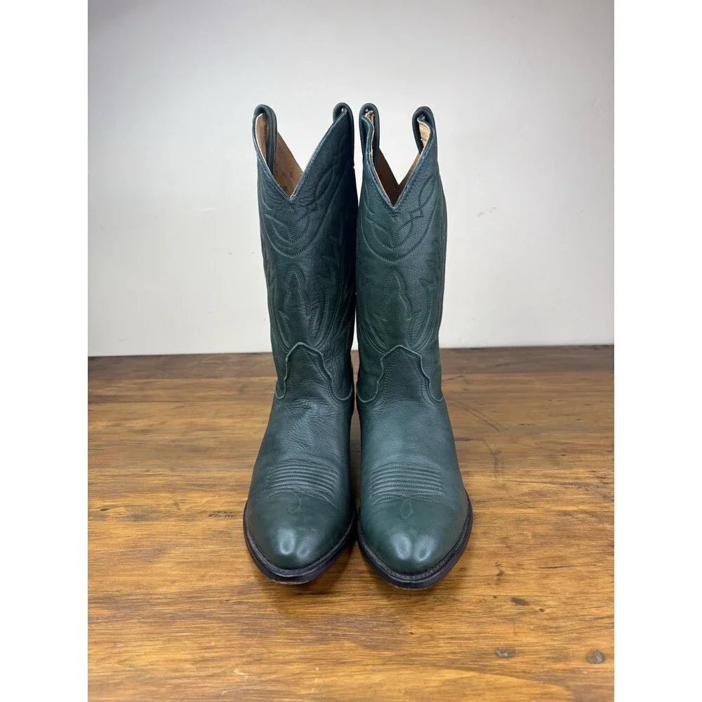 Rare Vintage Nocona Emerald Green Leather Cowboy Boots 9.5D Western Pull On USA